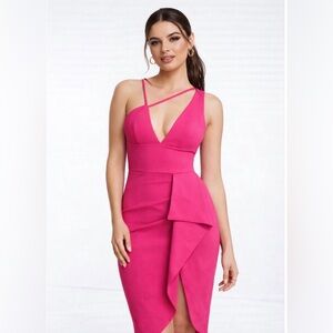Lavish Alice NWT Fuchsia Pink One Shoulder Midi Dress Sz 10